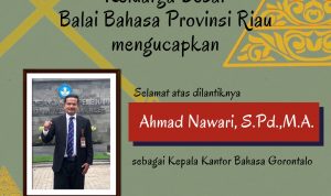 Ahmad Nawari, Pegawai Balai Bahasa Provinsi Riau Dilantik sebagai Kepala Kantor Bahasa Gorontalo
