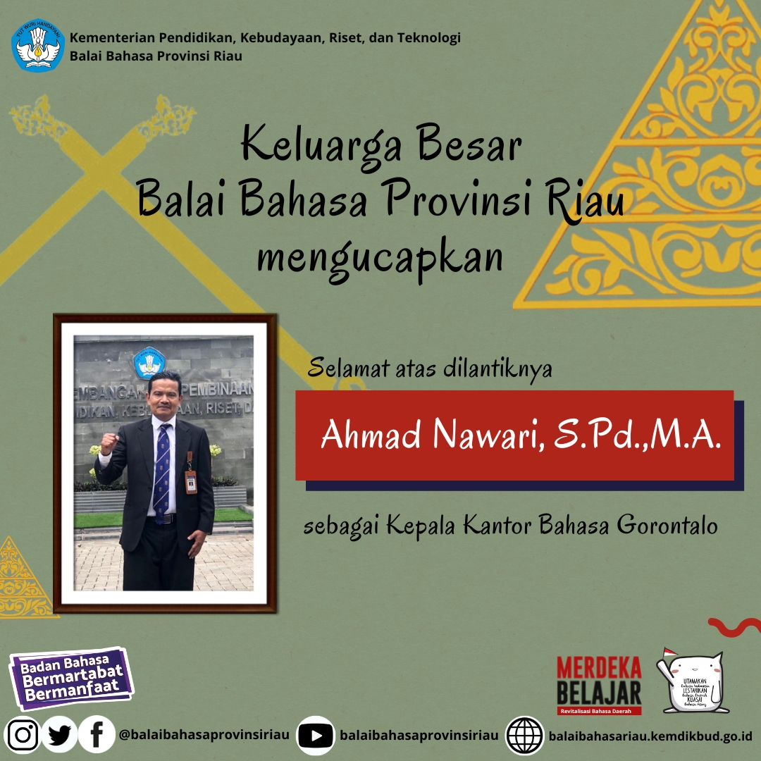 Ahmad Nawari, Pegawai Balai Bahasa Provinsi Riau Dilantik sebagai Kepala Kantor Bahasa Gorontalo